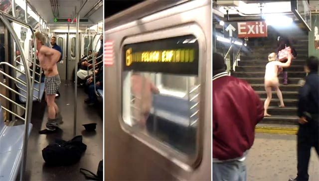In May, a video circulated of a man freaking out on a 6 train, yelling racial epithets at other subway riders as well as "shoot me" to a cop, stripping down, and lunging at other riders waiting on the Bronx subway platform before being subdued by a cop.